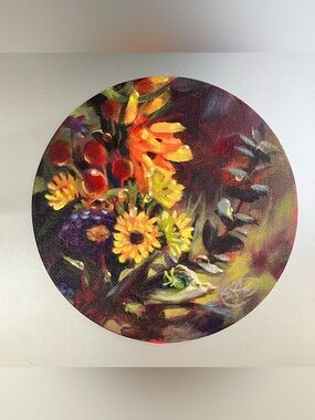 ORIGINAL floral still life painting snail round  art floral eucalyptus bouquet